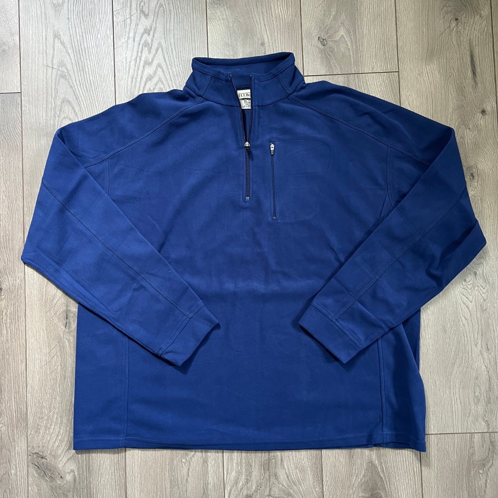 LL Bean Quarter Zip Fleece Pullover Sweatshirt Mens XXL Regular Lightweight Blue